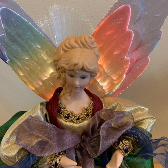 Vintage 2000 12" White Fibre Optic Angle Porcelain Tree Topper Original Box - Picture 7 of 10